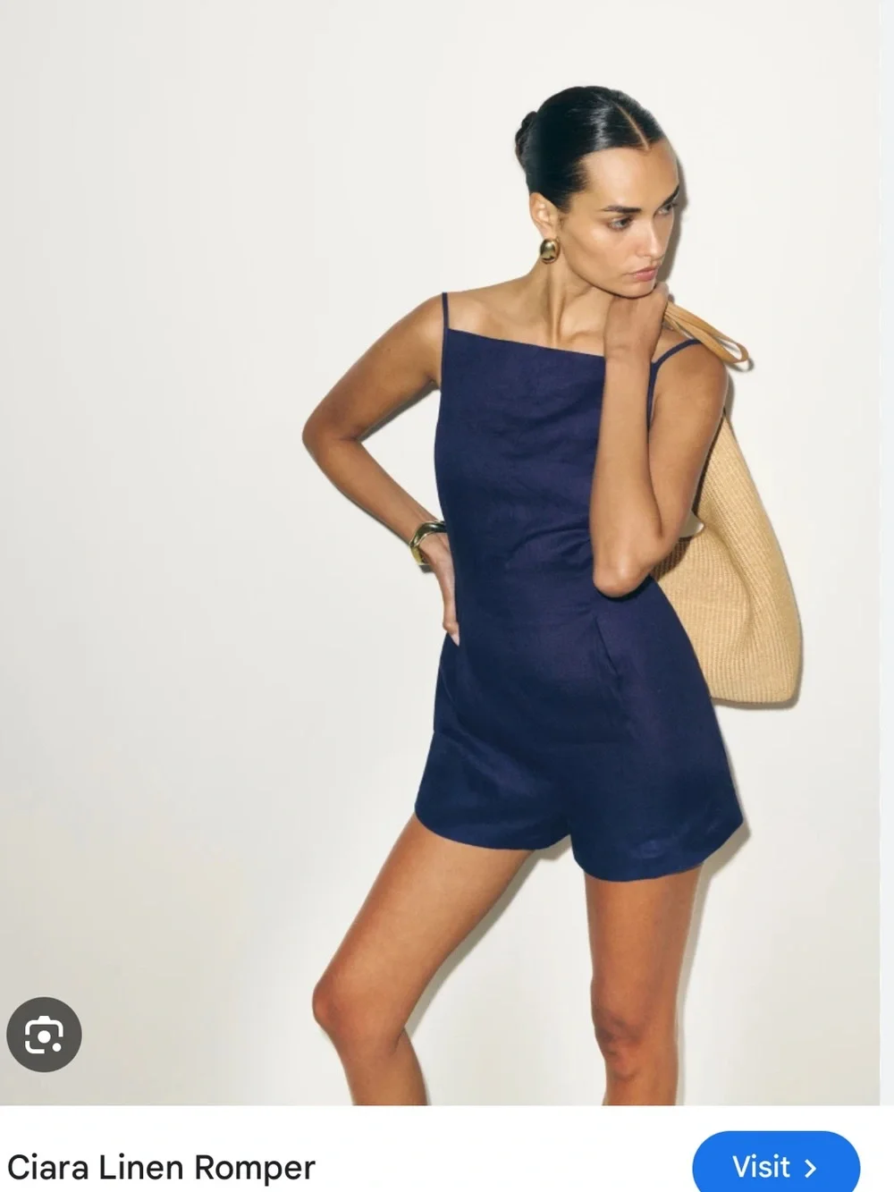 Reformation Danube Navy Ciara Linen Romper
